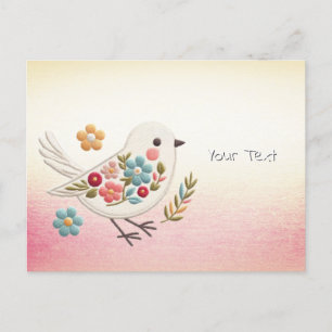 Carte postale Petit Oiseau Blanc Floral