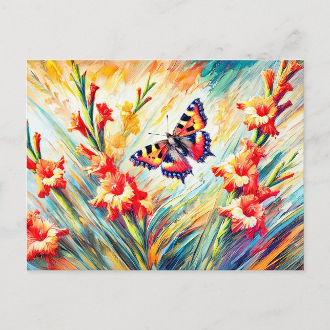 Carte Postale Petit papillon Tortoiseshell avec gladiolus à Oi (Devant)