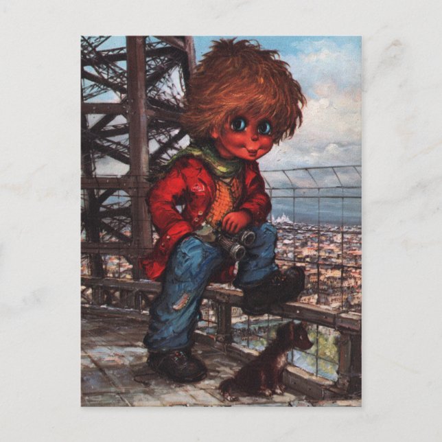 Carte Postale Petit Poulbot à la Tour Eiffel (Devant)