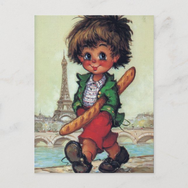 Carte Postale Petit Poulbot avec baguette à Paris (Devant)