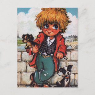Carte Postale Petit Poulbot avec petits chiens