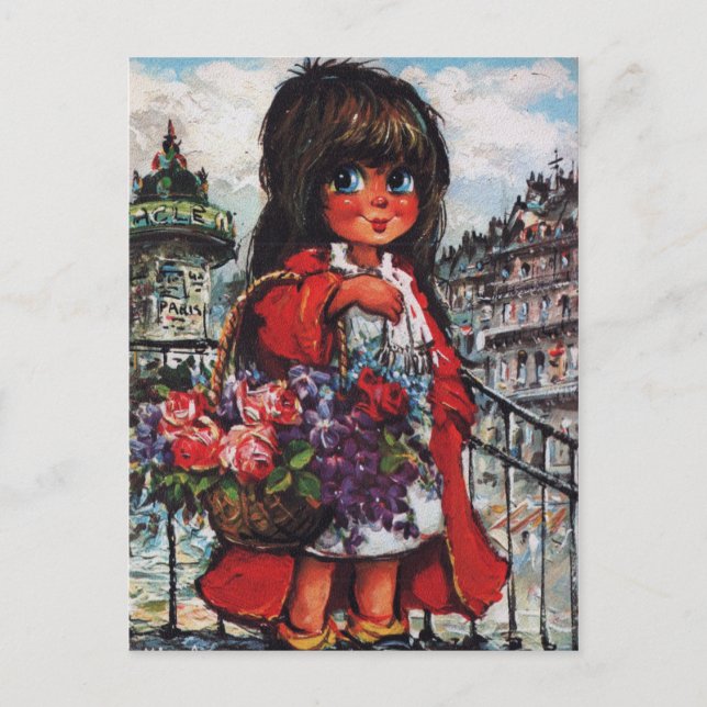 Carte Postale Petit Poulbot vendeuse de fleurs (Devant)