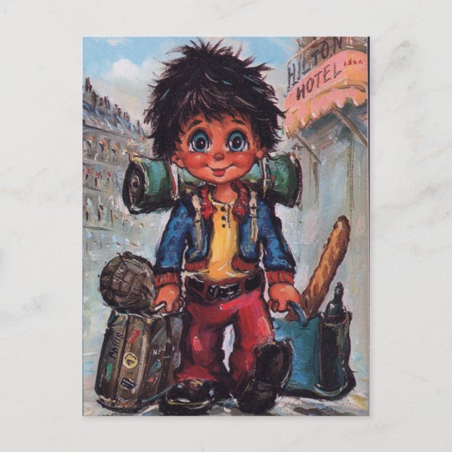 Carte Postale Petit Poulbot voyageur (Devant)
