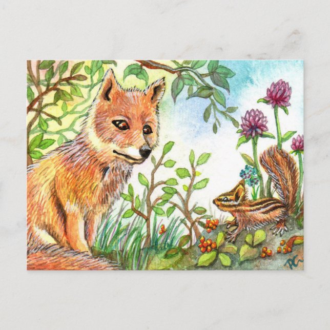 Carte Postale Petit Renard Et Tamia (Devant)