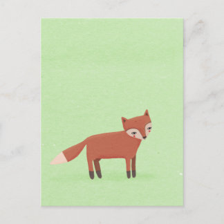 Carte Postale petit renard mignon créature des bois sur vert