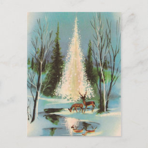 Carte Postale Petit sapin de Noël vintage avec cerf