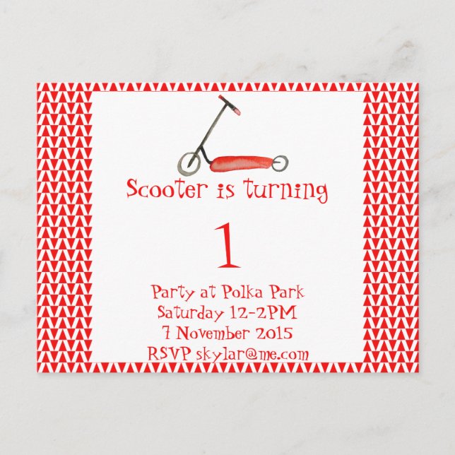 Carte Postale Petit Scooter rouge et anniversaire de Pennant enf (Devant)