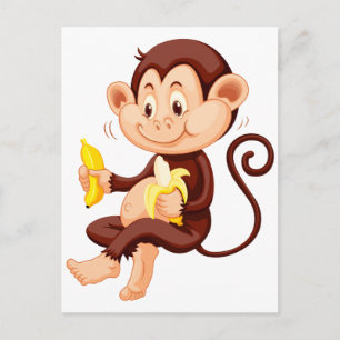 Carte Postale Petit singe mangeant des bananes