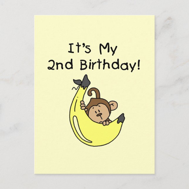 Carte Postale Petit singe sur Banana 2e anniversaire (Devant)