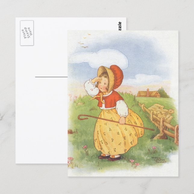 Carte Postale Petite Bo-Peep de comptine de nursery de style vin (Devant / Derrière)