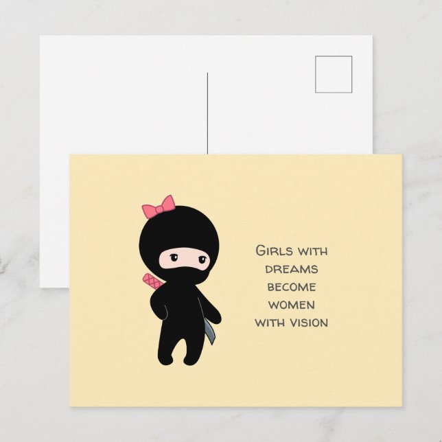 Carte Postale Petite citation de fille Ninja sur Jaune (Devant / Derrière)