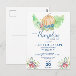 Carte Postale Petite Citrouille Blue Floral Baby shower Invitati