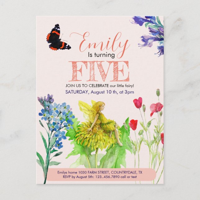 Carte Postale Petite fée et fleurs sauvages (Devant)
