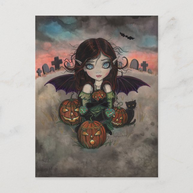 Carte Postale Petite fée gothique d'Halloween Art vampire (Devant)