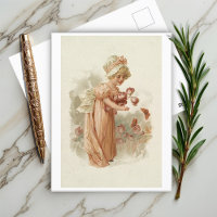 Petite fille aux fleurs roses et papillons