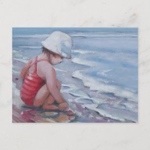 Carte Postale Petite fille avec casquette blanc à la plage
