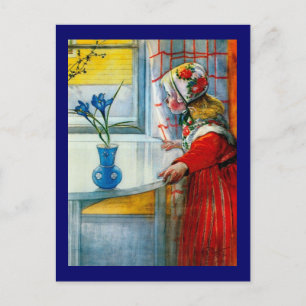 Carte Postale Petite fille avec Iris Bleu