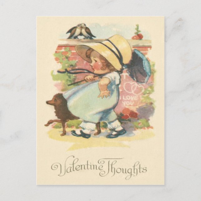 Carte Postale Petite fille Chien Parapluie Coeur Dove (Devant)