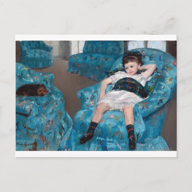 Carte Postale Petite fille dans un fauteuil bleu, Cassatt (Devant)