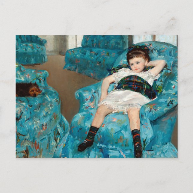 Carte Postale Petite fille dans un fauteuil bleu par Mary Cassat (Devant)