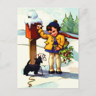 Carte Postale Petite fille envoyant des vœux de Noël