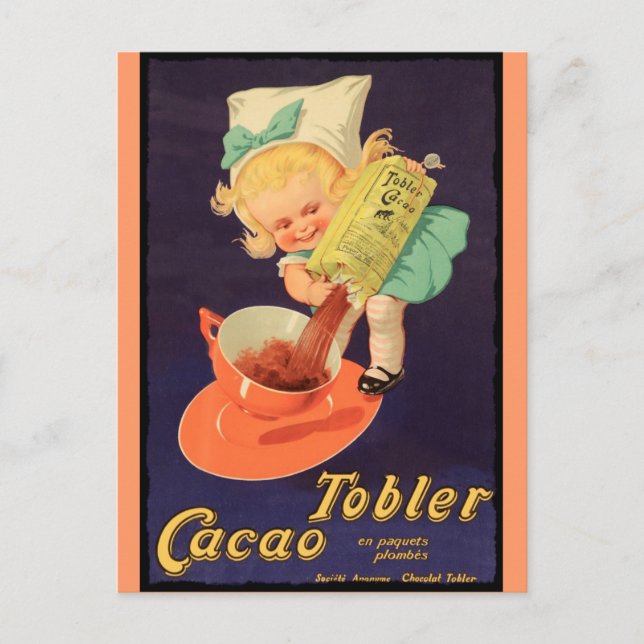 Carte Postale Petite Fille Fait Chocolat Chaud (Devant)