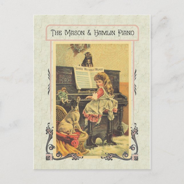 Carte Postale Petite fille Jouer du piano à chien (Devant)