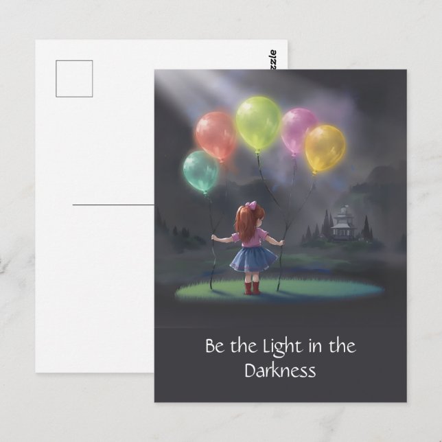 Carte Postale Petite fille mignonne avec des ballons (Devant / Derrière)