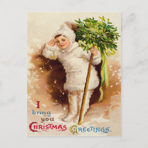 Carte Postale Petite fille mignonne Mistletoe neige