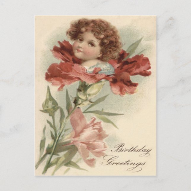 Carte Postale Petite fille mignonne Rouge Pétunia Fleur (Devant)