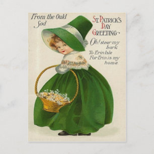Carte Postale Petite Fille Mignonne Vintage en Vert pour la Sain