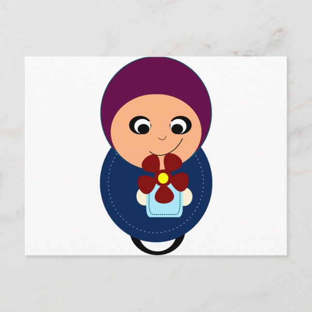 Carte Postale Petite fille musulmane hijab hijabi violet dessin  (Devant)