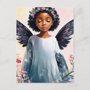 Carte Postale Petite fille noire Angel Floral Art