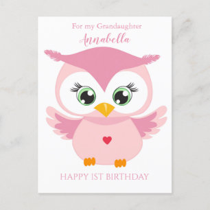 Carte Postale Petite-fille Premier Anniversaire Mignon Hibou Ros