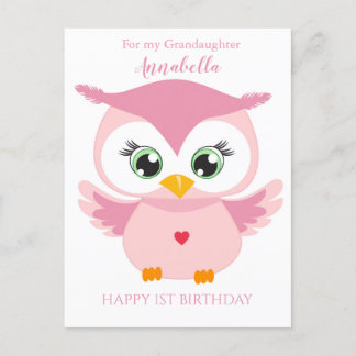 Carte Postale Petite-fille Premier Anniversaire Mignon Hibou Ros
