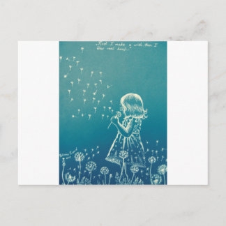 Carte Postale Petite fille qui souffle sur un pissenlit