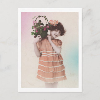 Carte Postale Petite Fille Rétro Avec Robe Orange