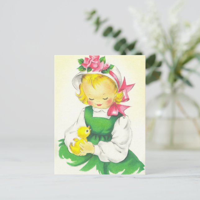 Carte Postale Petite Fille Rétro Mignonne Vintage (Debout devant)