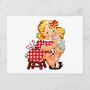 Carte Postale Petite fille rétro vintage poupée enfant