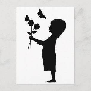Carte Postale Petite fille tenant des fleurs silhouette