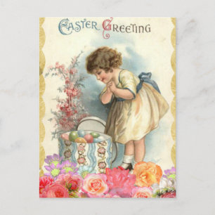 Carte Postale Petite fille vintage Joyeux oeufs de Pâques