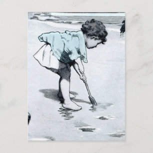 Carte Postale Petite fille vintage sur la plage