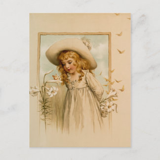 Carte Postale Petite Fleurs odorantes en Casquette de paille