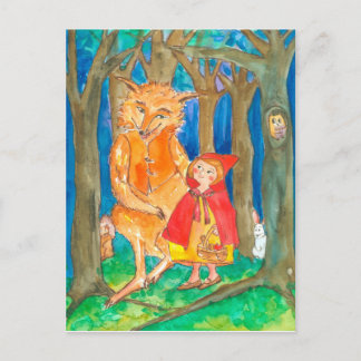 Carte Postale Petite forêt de Chouette-loup à équitation rouge