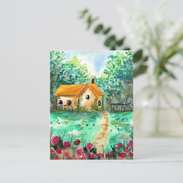 Carte Postale Petite Maison de Jardin Aquarelle (Debout devant)