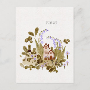 Carte Postale Petite maison fleurie aquarelle
