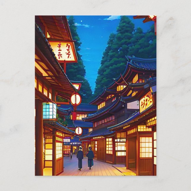 Carte Postale Petite rue de ville japonaise la nuit (Devant)