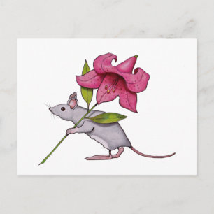 Carte Postale Petite Souris Avec Grande Fleur : Lily, Art