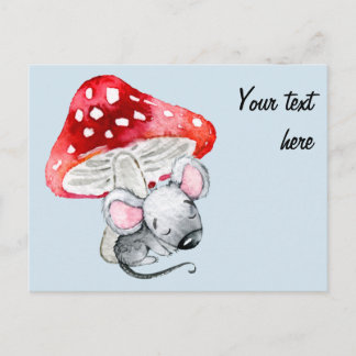 Carte Postale Petite Souris Grise Dormant Sous Le Champion Rouge