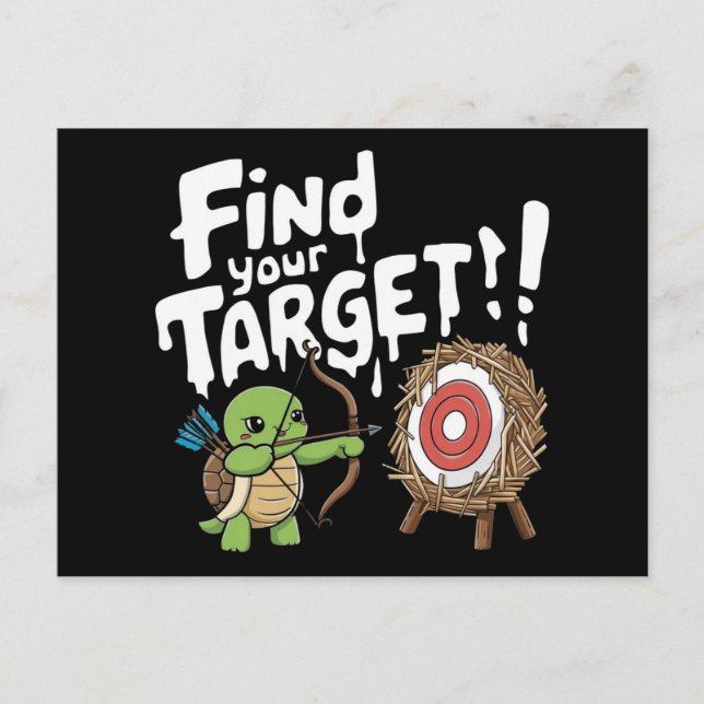 Carte Postale Petite tortue pointant un arc et une flèche (Devant)